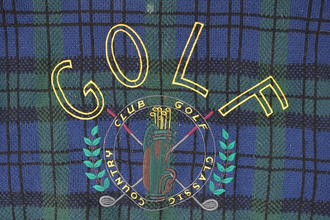 Vintage 1990s Embroidered Knit Golf Crewneck Sweater Mens L  90s Plaid Knitted Sweatshirt  Vintage Preppy Knits