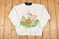 Vintage 1990s Cute Fall Cartoon Puppy Double Collar Graphic Print Crewneck Sweatshirt Womens L