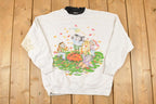 Vintage 1990s Cute Fall Cartoon Puppy Double Collar Graphic Print Crewneck Sweatshirt Womens L