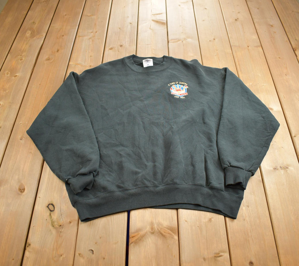 Vintage 1990s Dunkirk Ladies Aux Fire Dept Embroidered Souvenir Travel Crewneck Sweatshirt Made In USA