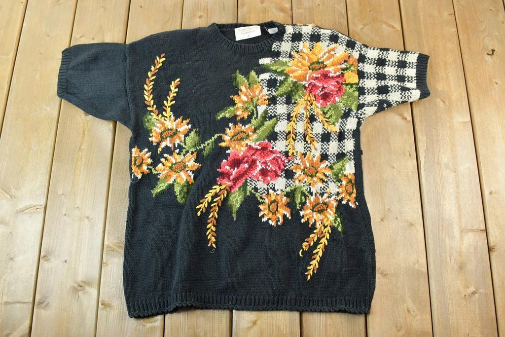 Vintage 1990s Marisa Christina Classics Cable Knit Floral Crewneck Sweater FAB Shirt