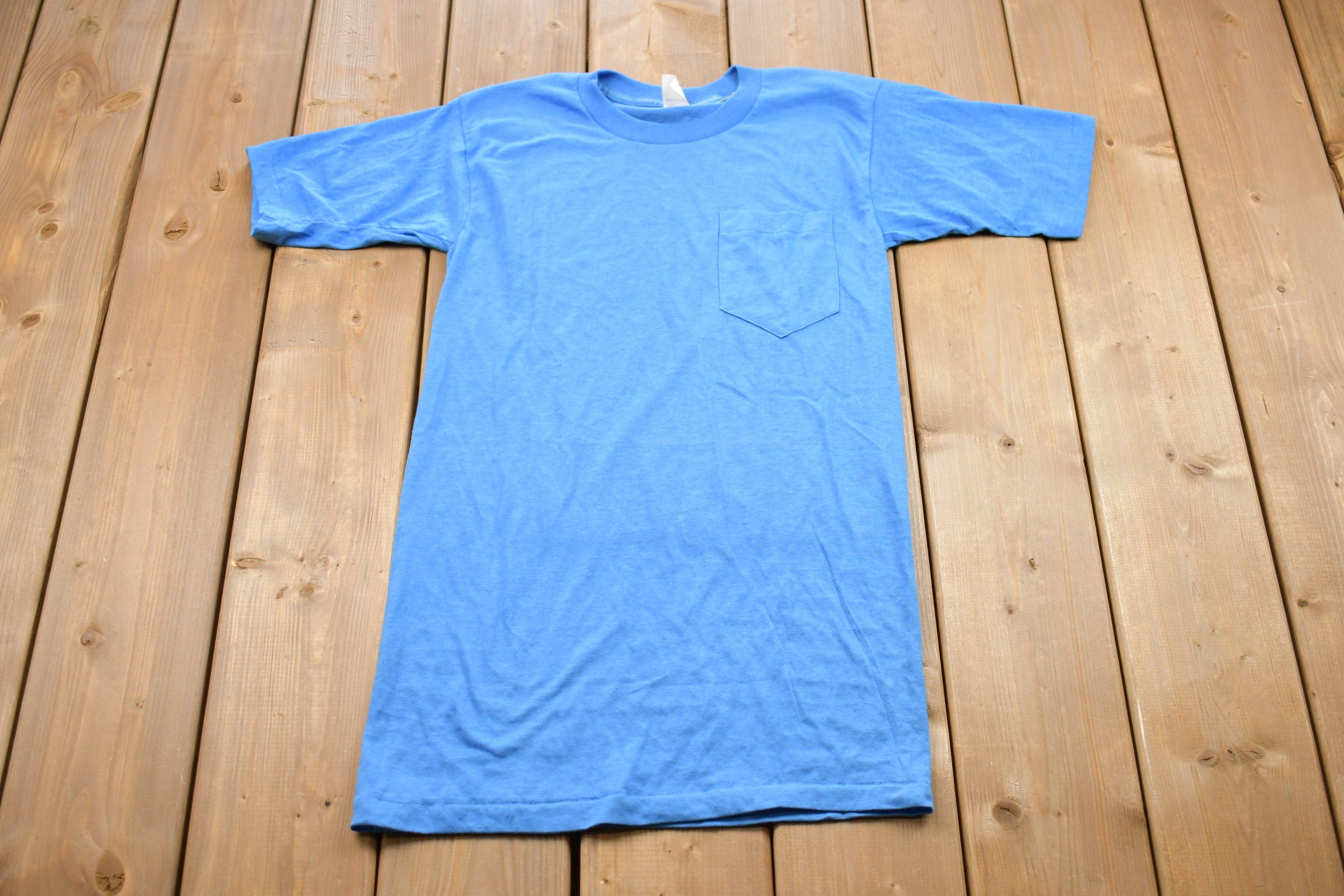 Vintage 1970s Health Knit Blue Basic T-Shirt