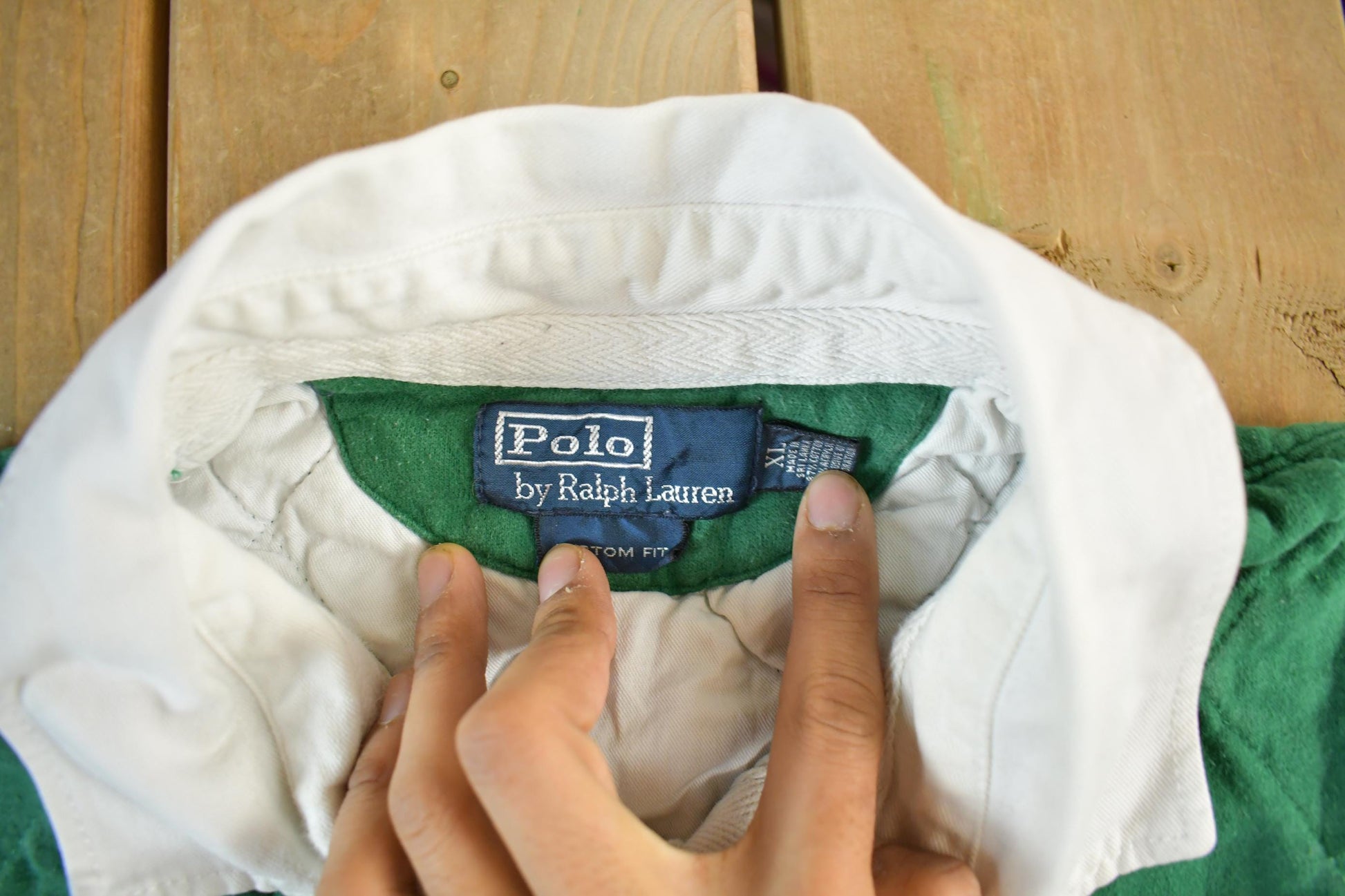 Vintage 90s Polo Ralph Lauren Green Rugby Shirt (Men's XL)