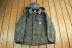 Vintage 1990s Distressed Carhartt Canvas Hooded Jacket Men's 40  Thrashed Sun Faded Work Wear