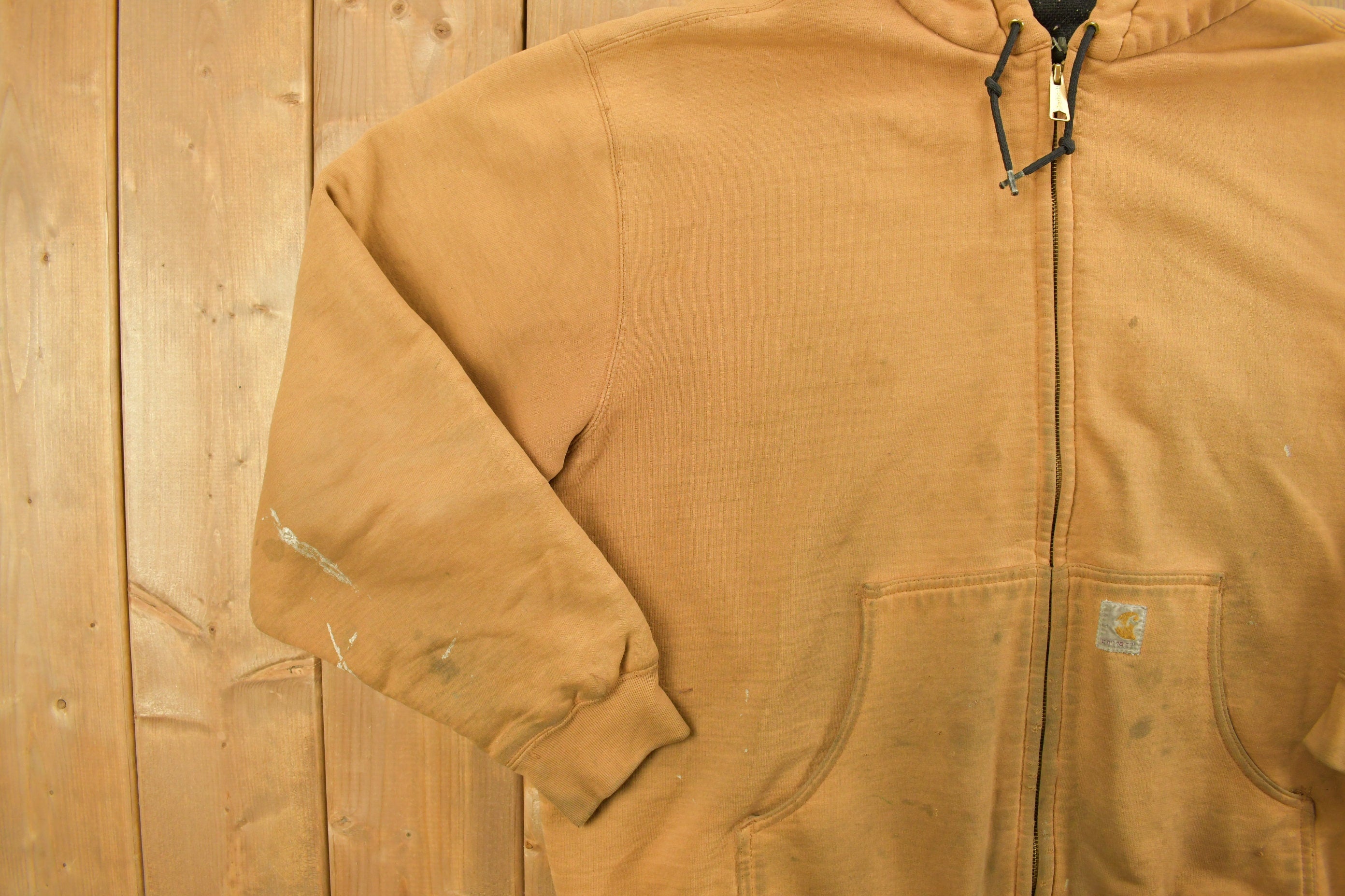 Vintage Heavily Distressed 1990s Carhartt Full Zip Fleece Lined Hoodie Sweatshirt