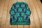 Vintage 1990s Alfred Dunner Argyle Knit Collar Sweater Made In USA