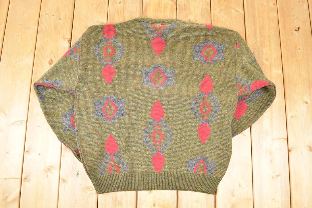 Vintage 1980s Trent Abstract Knit Crewneck Sweater Men's XL