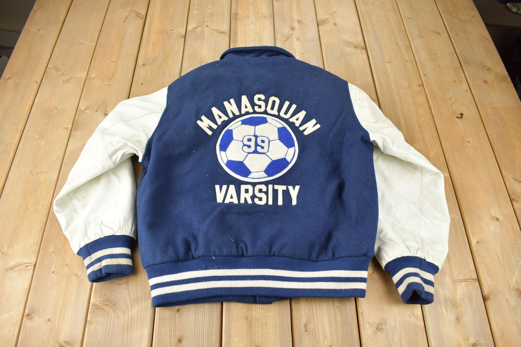 Vintage 1999 Manasquan Varsity Soccer Leather & Wool Varsity Jacket Made In USA