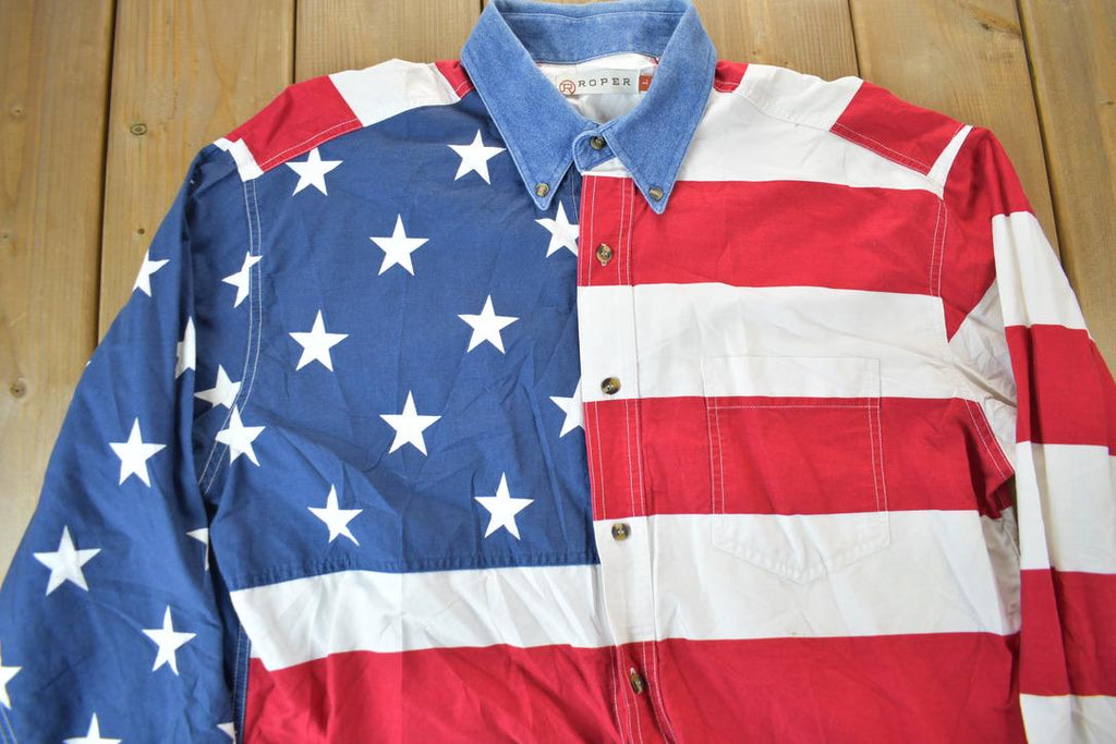 Vintage 1990s American Flag All Over Print Button Up Shirt