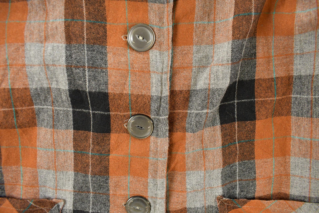 Vintage 1970s Flannel Wool Plaid Button Up Blazer Shirt Women's Large