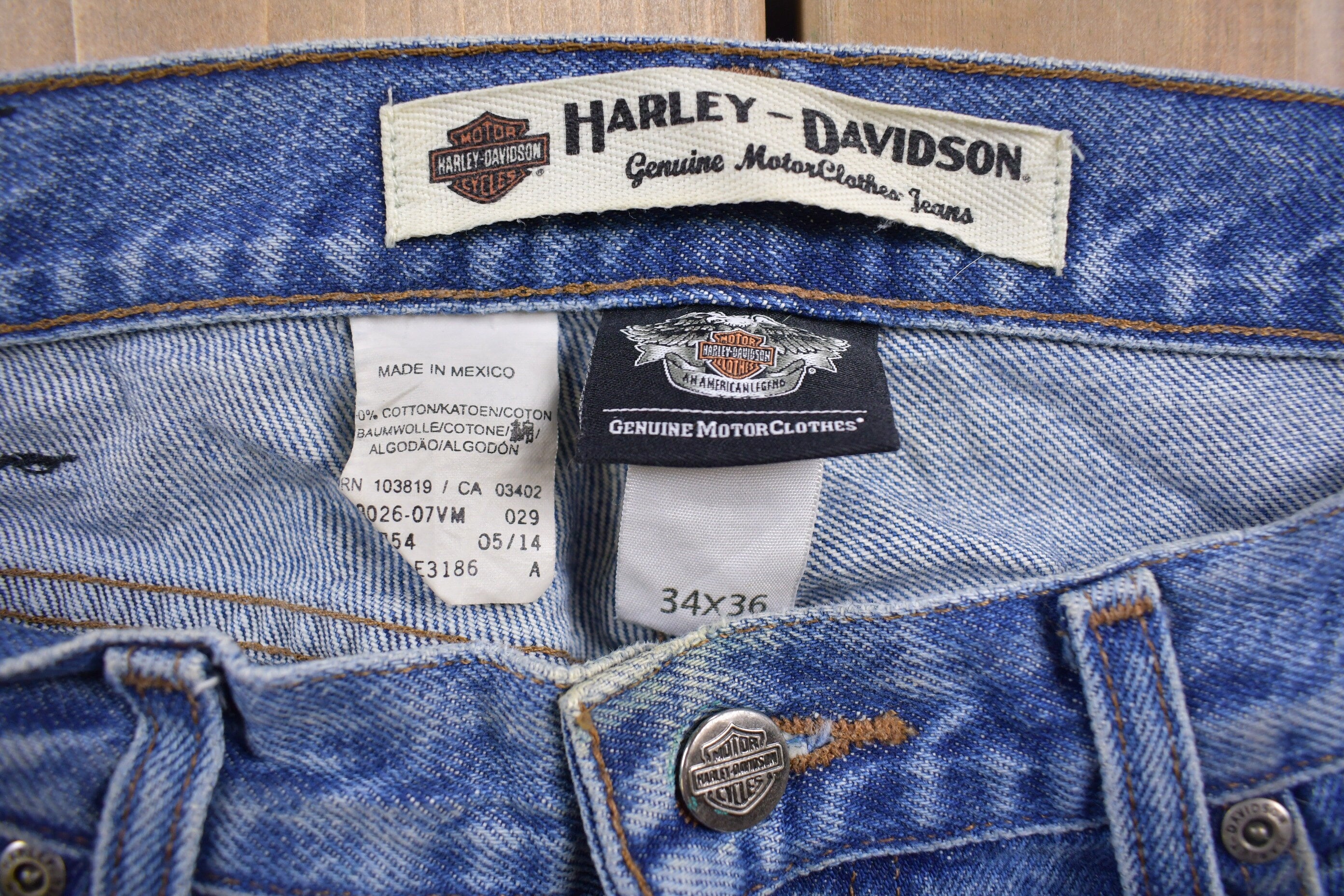 Vintage 1990's Harley Davidson Light Wash Blue Denim 35 x 35 /