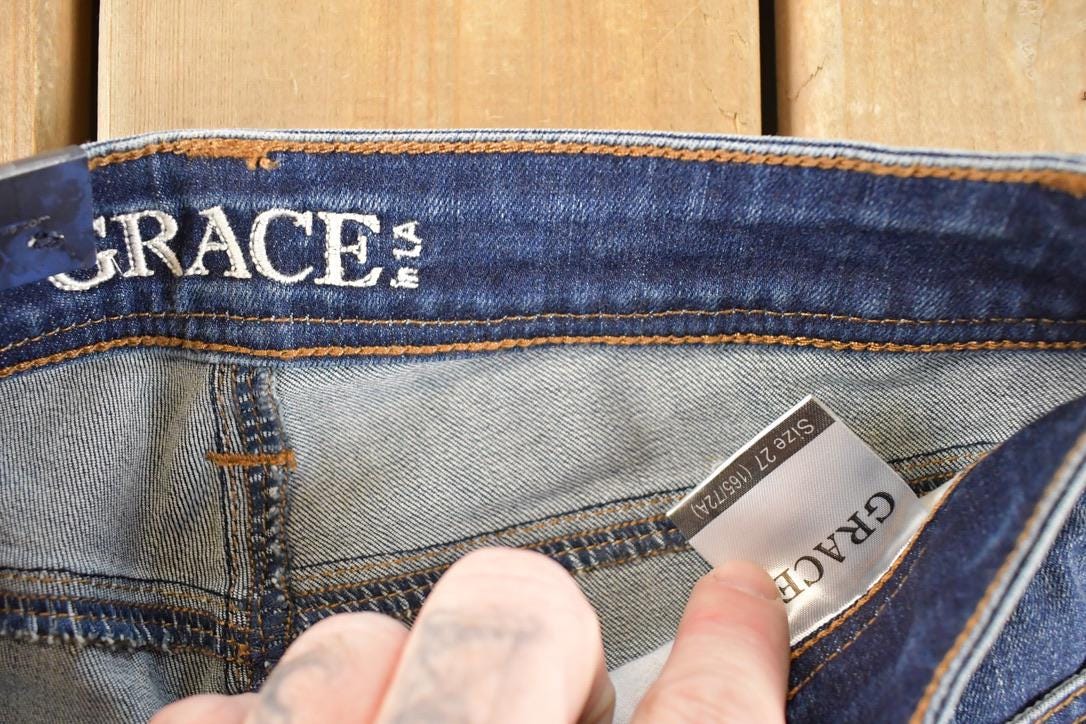 Vintage Deadstock Y2K Grace In LA Bedazzled Low Rise Jeans Women's Size 27 x 32