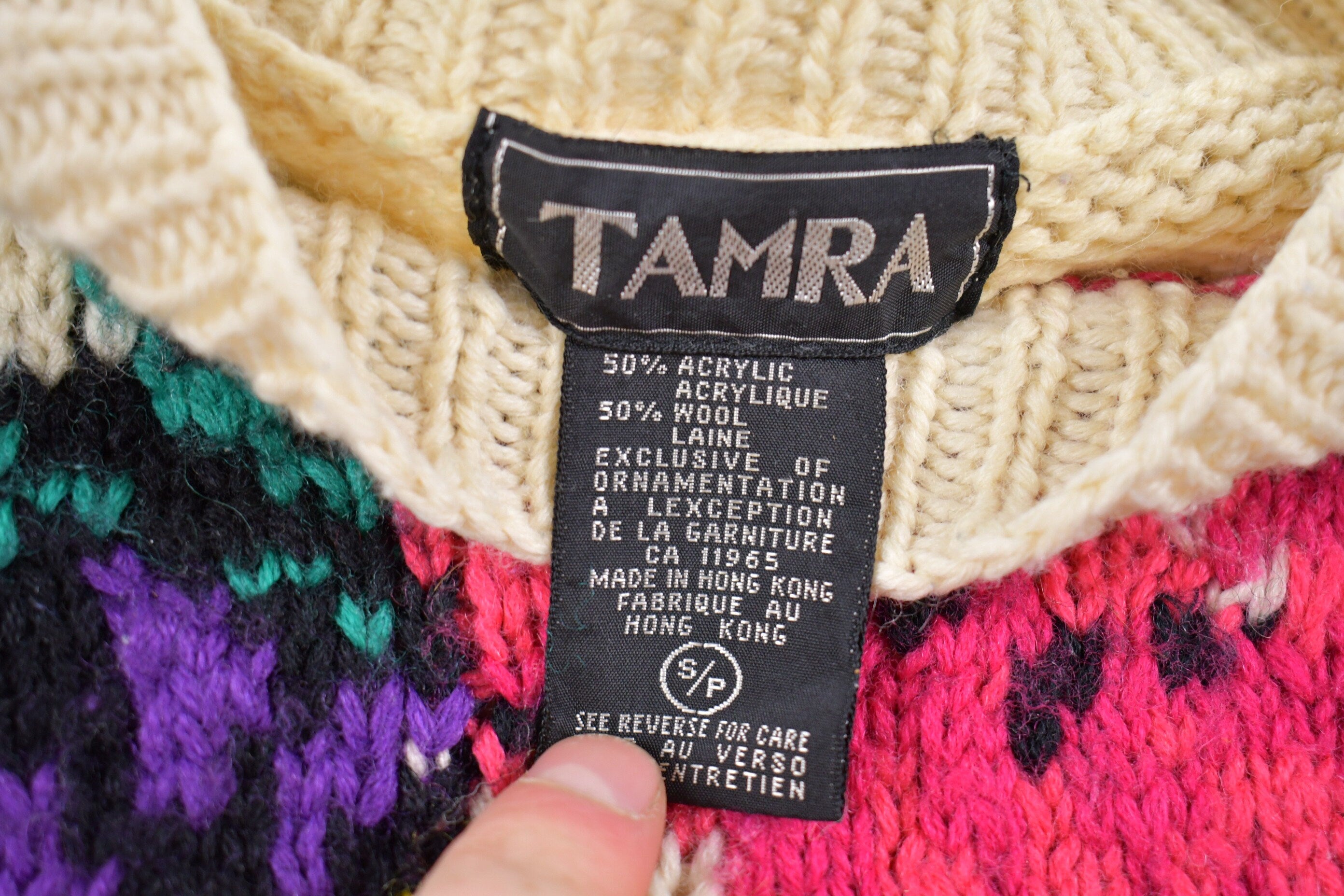 Vintage 1980s Tamra Floral Geometric Boxknit Sweater