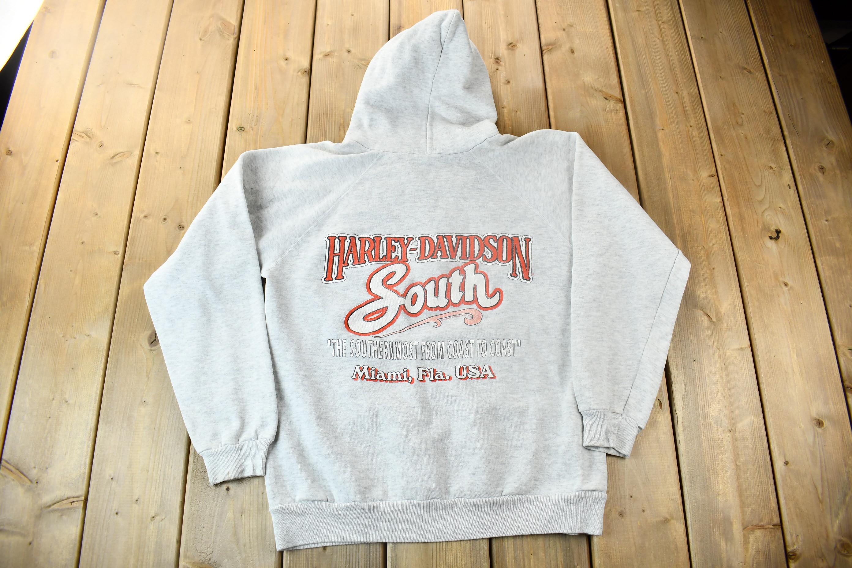 Vintage 1990 Harley Davidson South Miami Graphic Hoodie