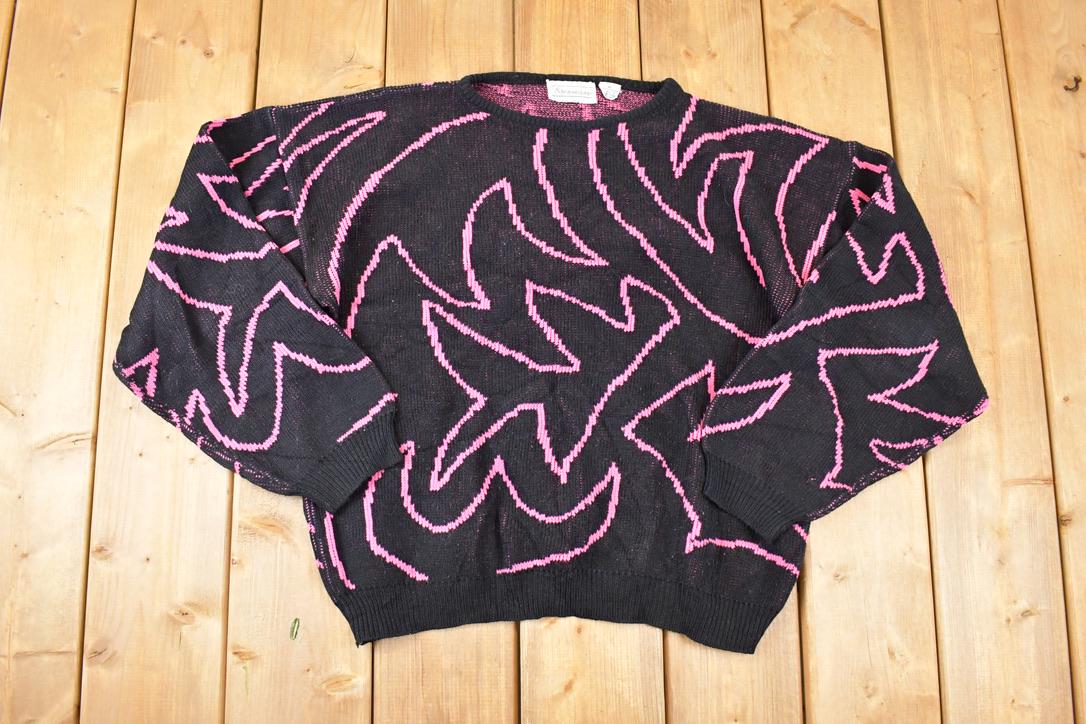 Vintage 1990s Shenanigan Floral Abstract Knit Crewneck Sweater Women's L