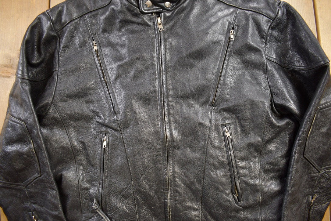 Vintage 1990s Cruiser By Sofari Cafe Racer Black Leather Jacket