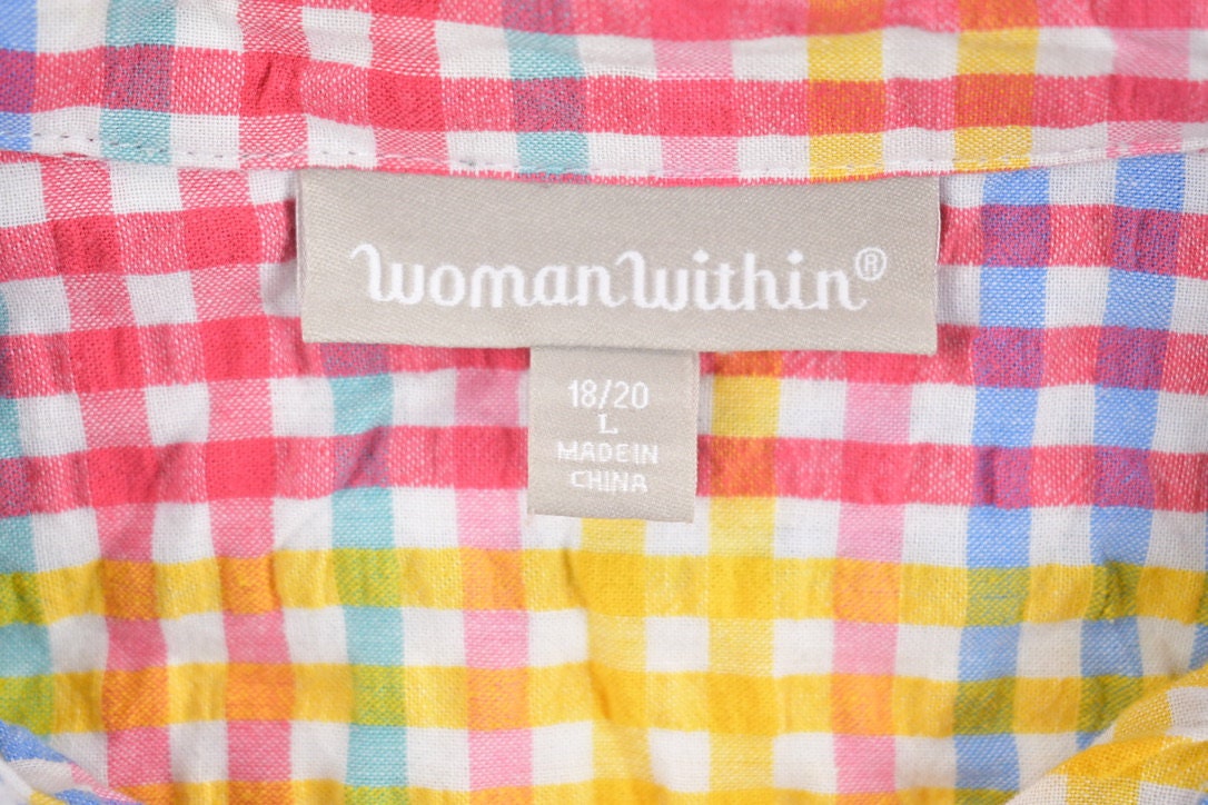 Vintage 1990s Checkered Womens Short Sleeve Button Up Shirt