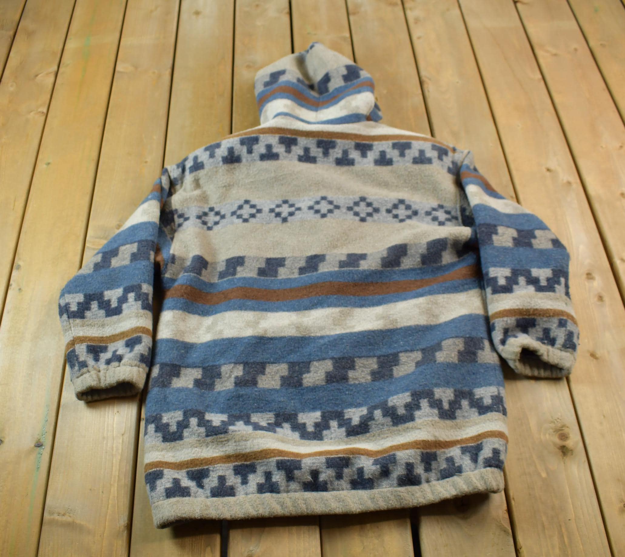 Vintage 1990s New York Girl Hooded Field Jacket Abstract Wool