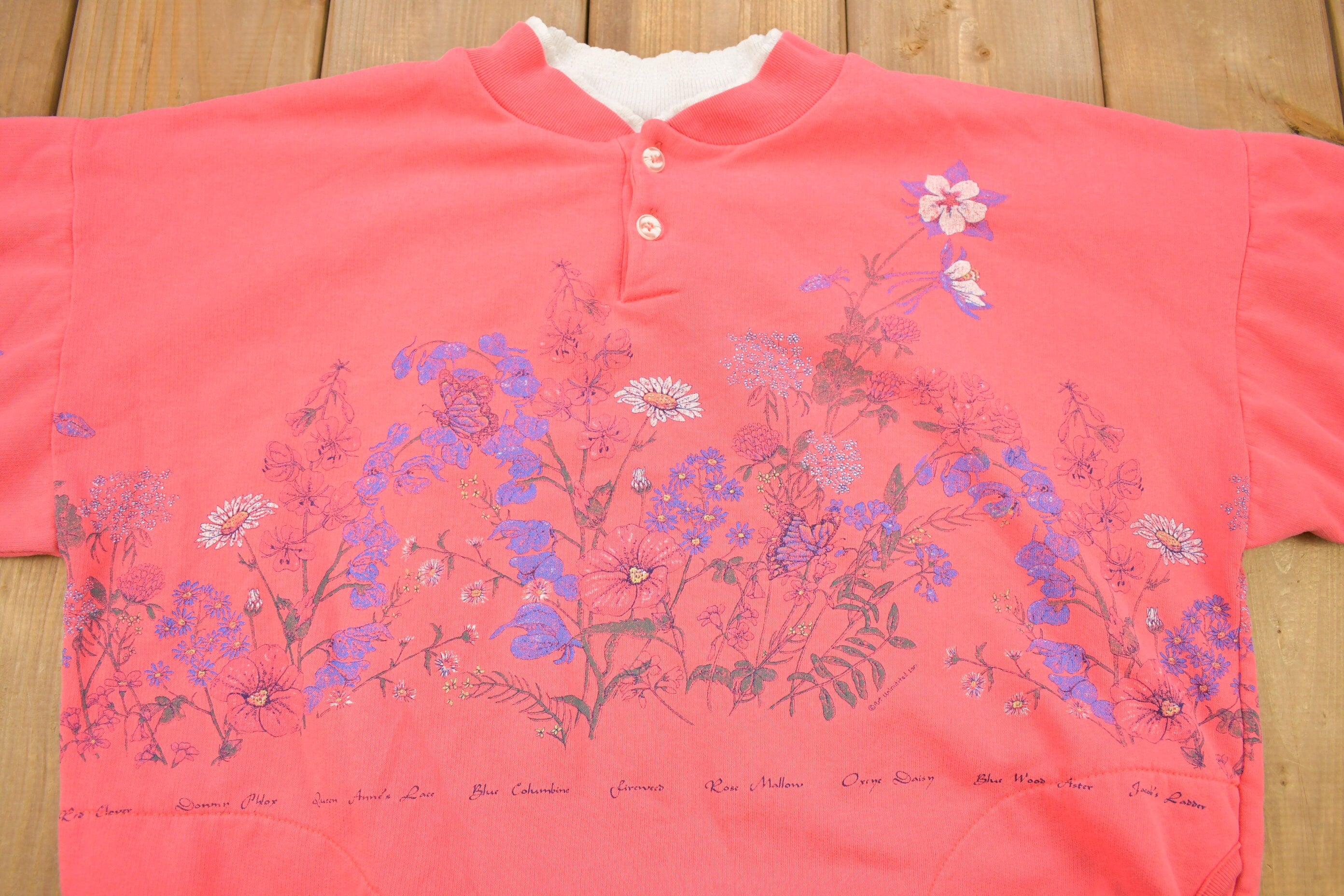 Vintage 1990s Cute Flower Theme All Over Print Crewneck Sweater
