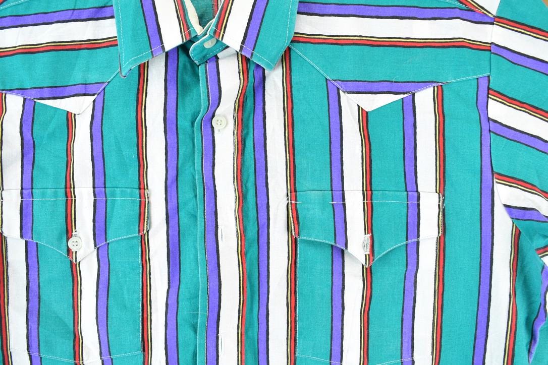 Vintage 1990s Panhandle Slim Striped Button Up Shirt / Vintage Flannel / Plaid Button Up / Cowboy Shirt / Preppy Button Up