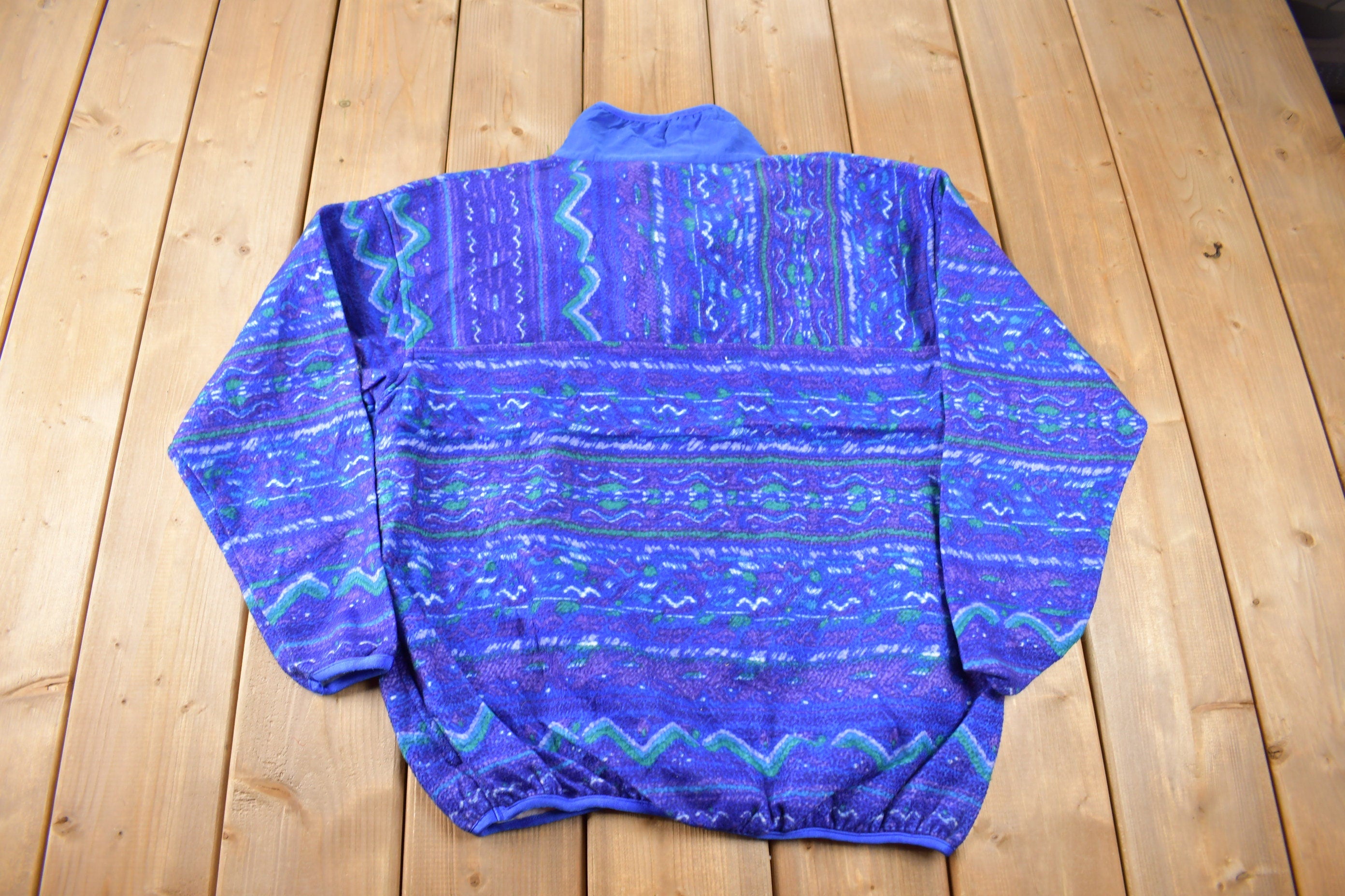 Vintage 1990s Lady Footlocker T Snap All OVer Print Fleece Sweater Size Womens Small