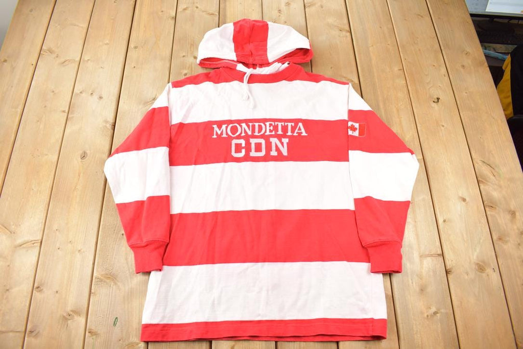 Vintage 1980s Mondetta Canada Embroidered Striped Hoodie Size Medium