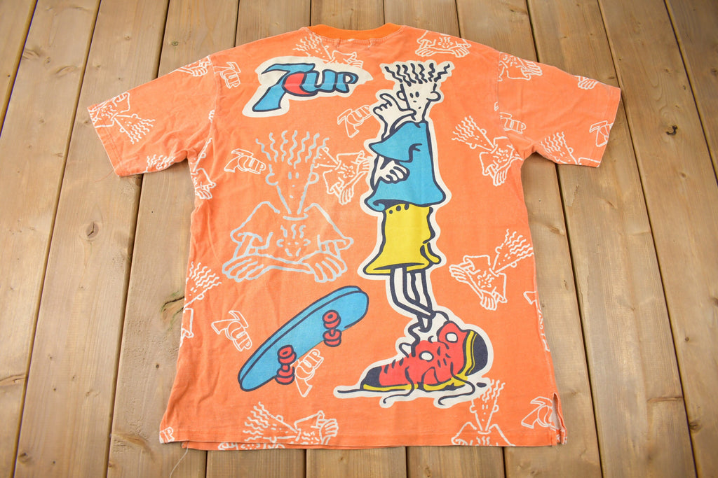 Vintage 1990s 7UP Soda Promo All Over Print Graphic T Shirt Size XL