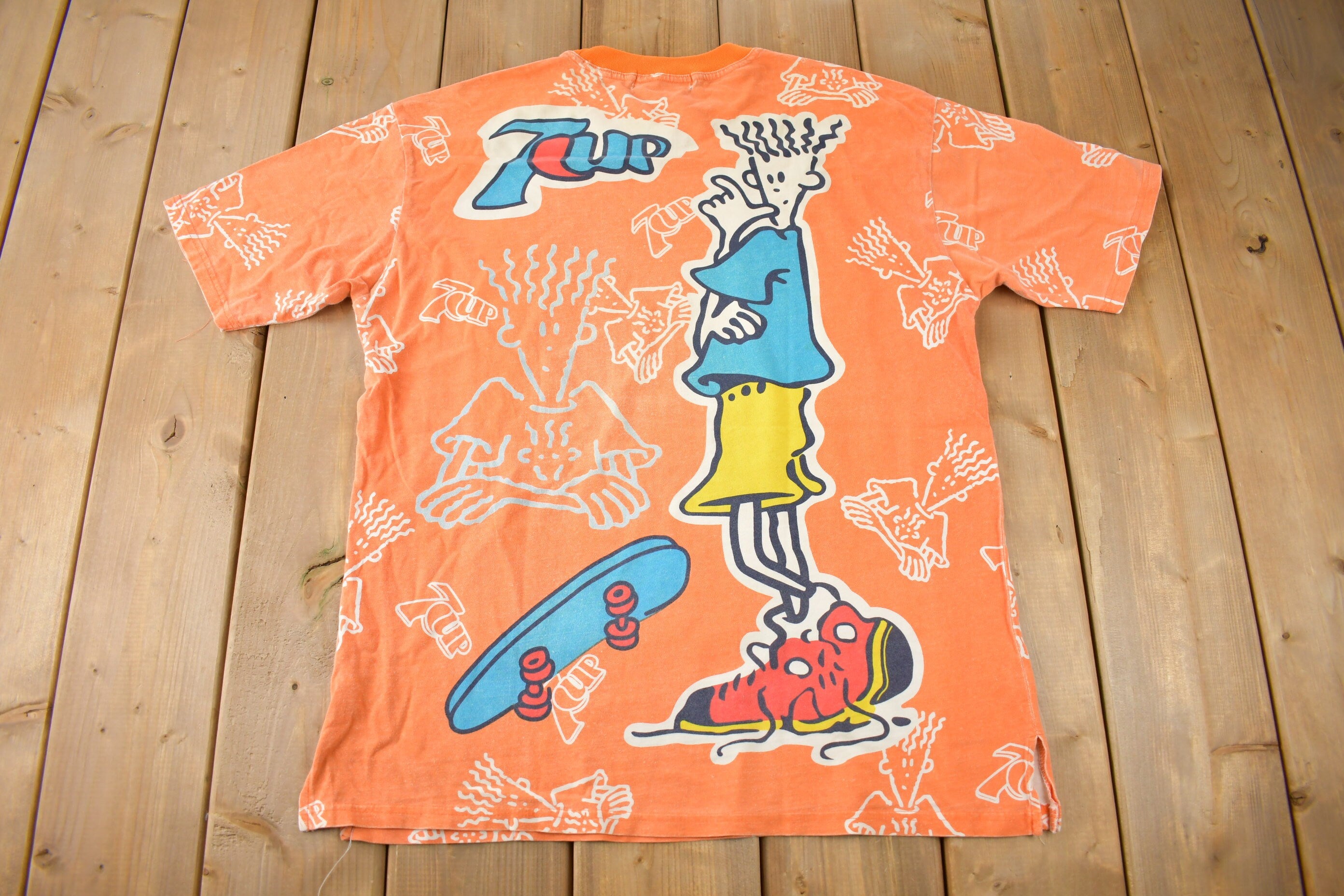 Vintage 1990s 7UP Soda Promo All Over Print Graphic T Shirt Size XL
