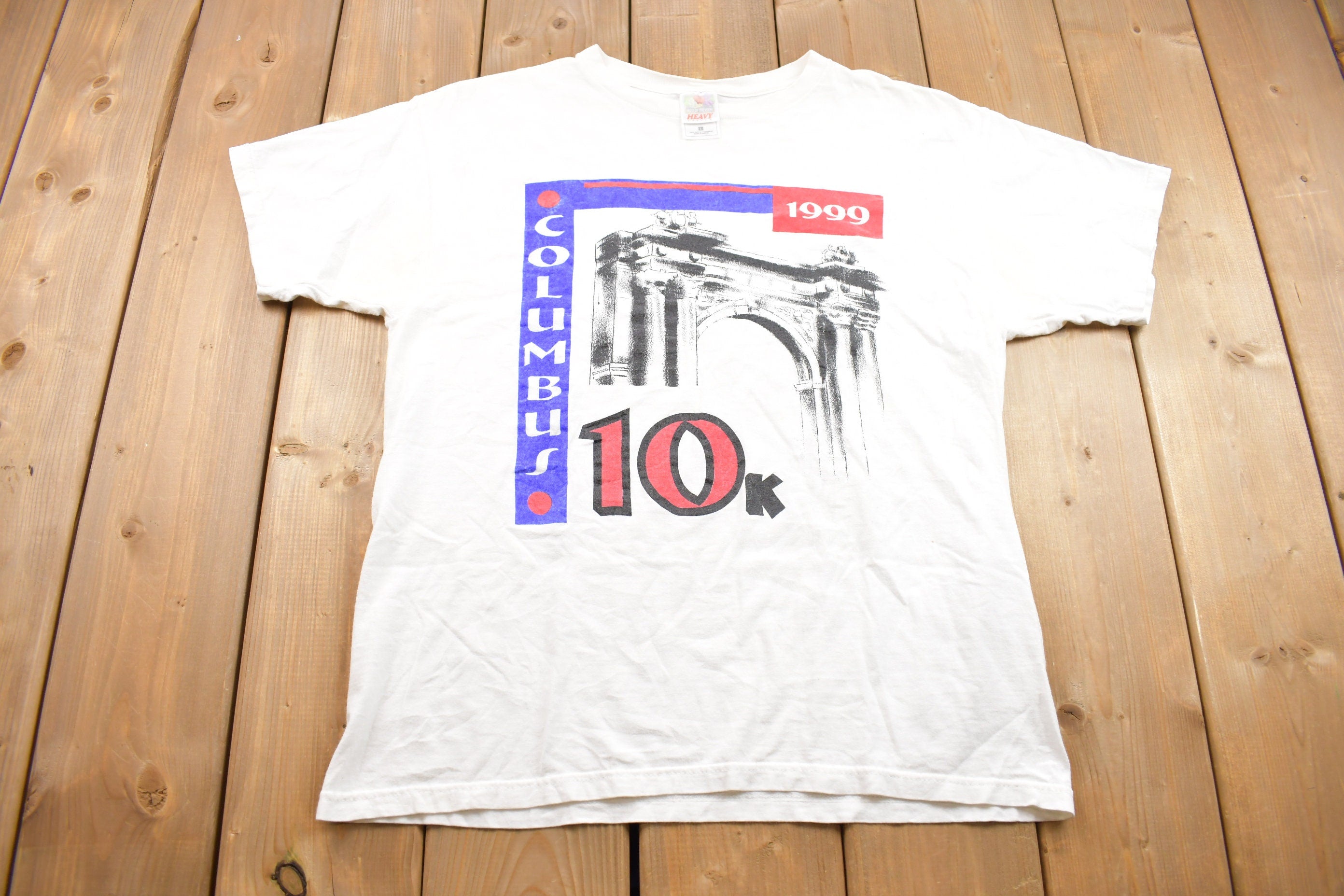 Vintage 1999 Columbus 10k Run Graphic Souvenir T Shirt