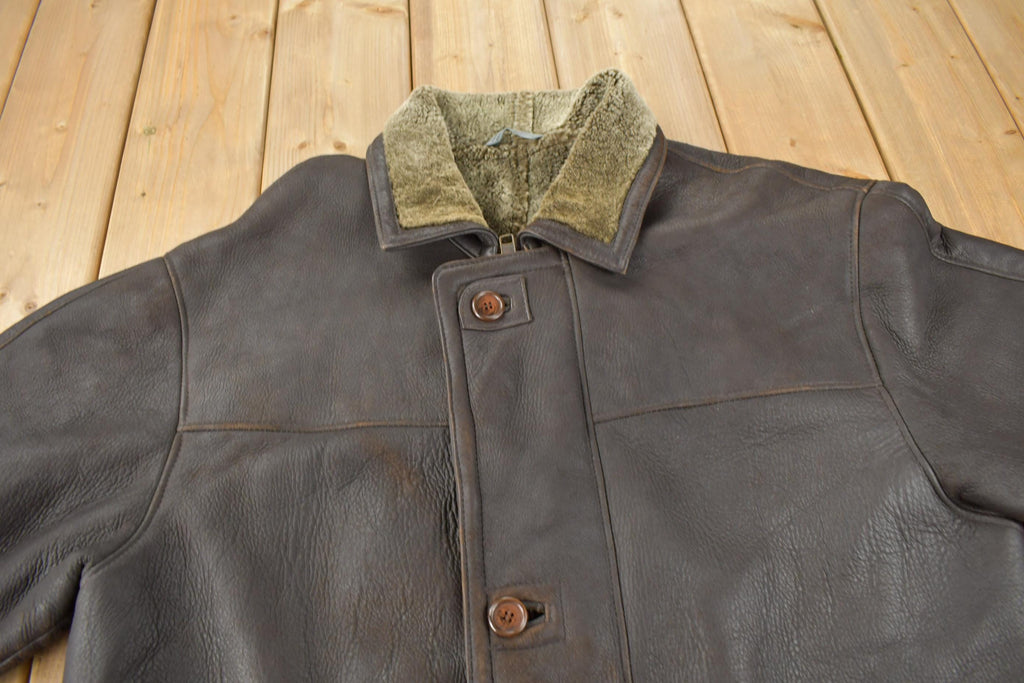 Vintage 1990s Geoffrey Beene Authentic Leather Shearling Jacket Size L