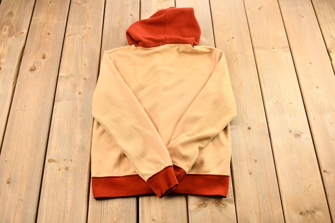 Vintage 1990s Dunlop Sportswear Red and Tan Blank Zip Up Hoodie