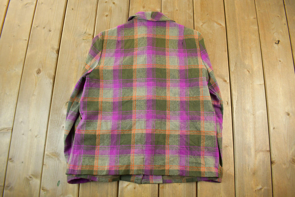 Vintage 1960s 1970s Wool Flannel Button Up Jacket Shirt Women's S-M