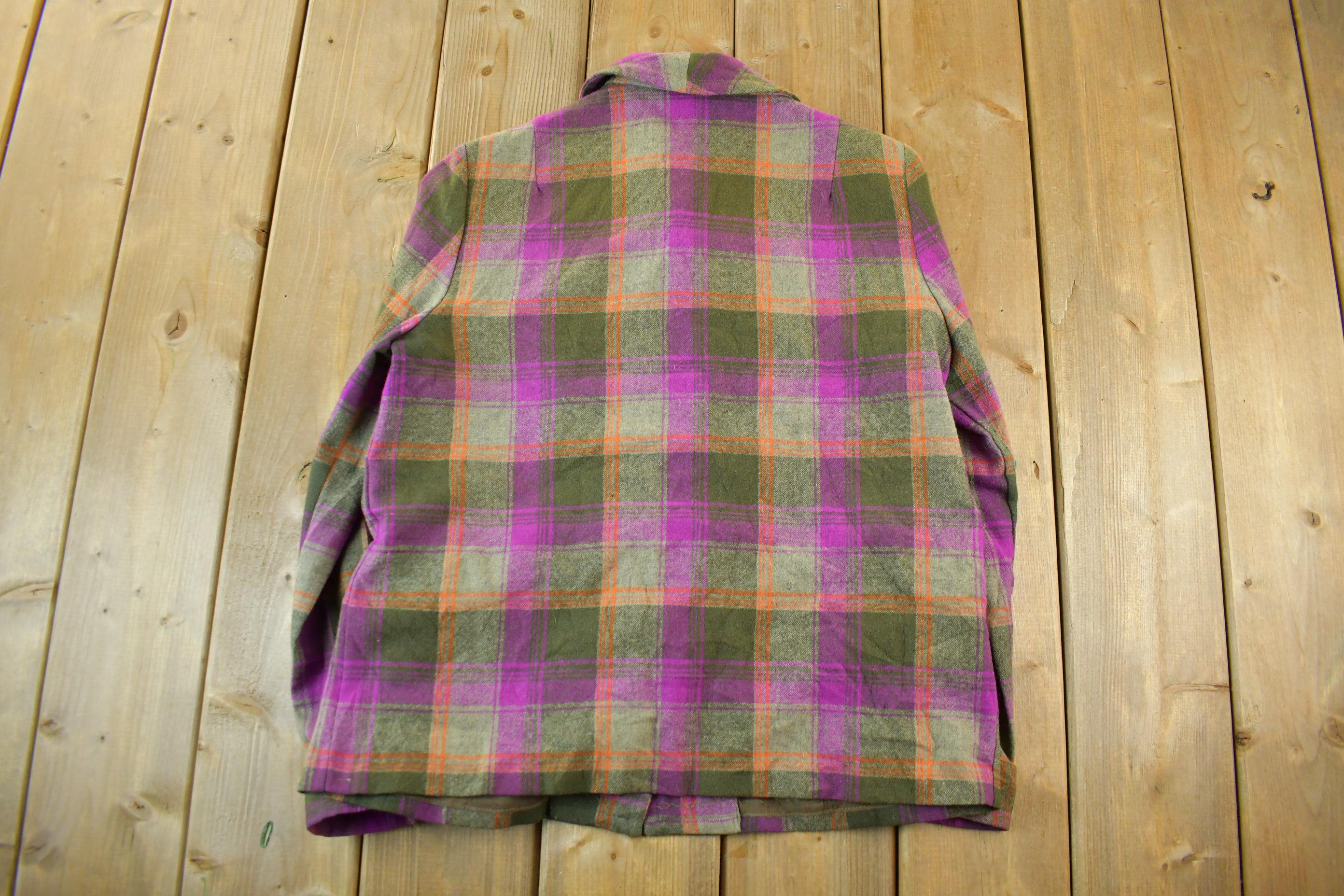 Vintage 1960s 1970s Wool Flannel Button Up Jacket Shirt Women's S-M