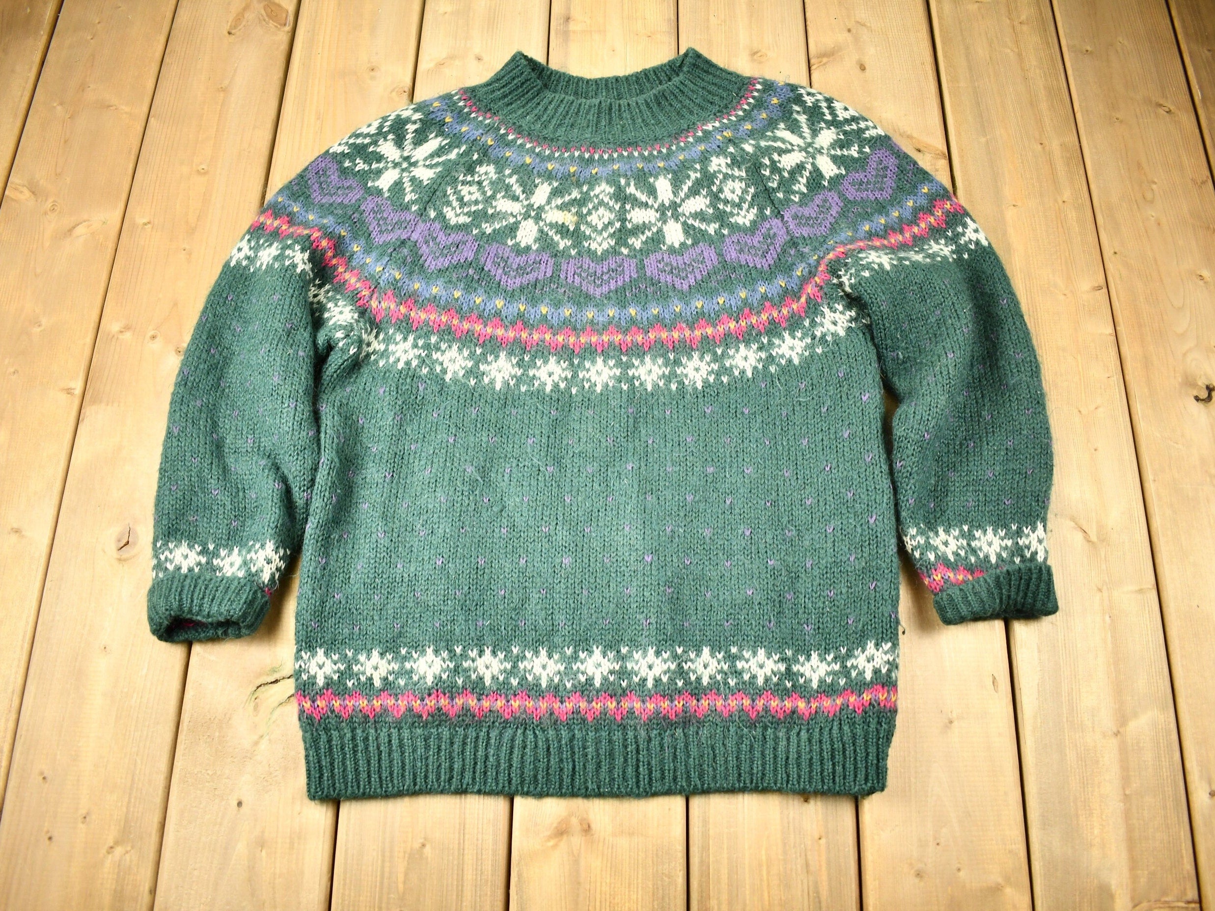 Vintage 1980s Snowflake Knit Nordic Mohair Sweater Apres Ski