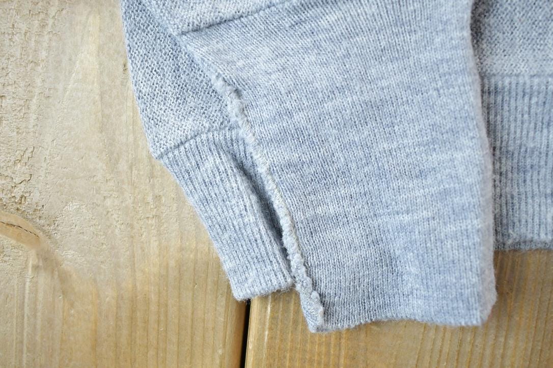 Vintage 1970s Izod Lacoste Heater Grey Knit Perfect Mild Distress Cardigan Sweater Made In USA