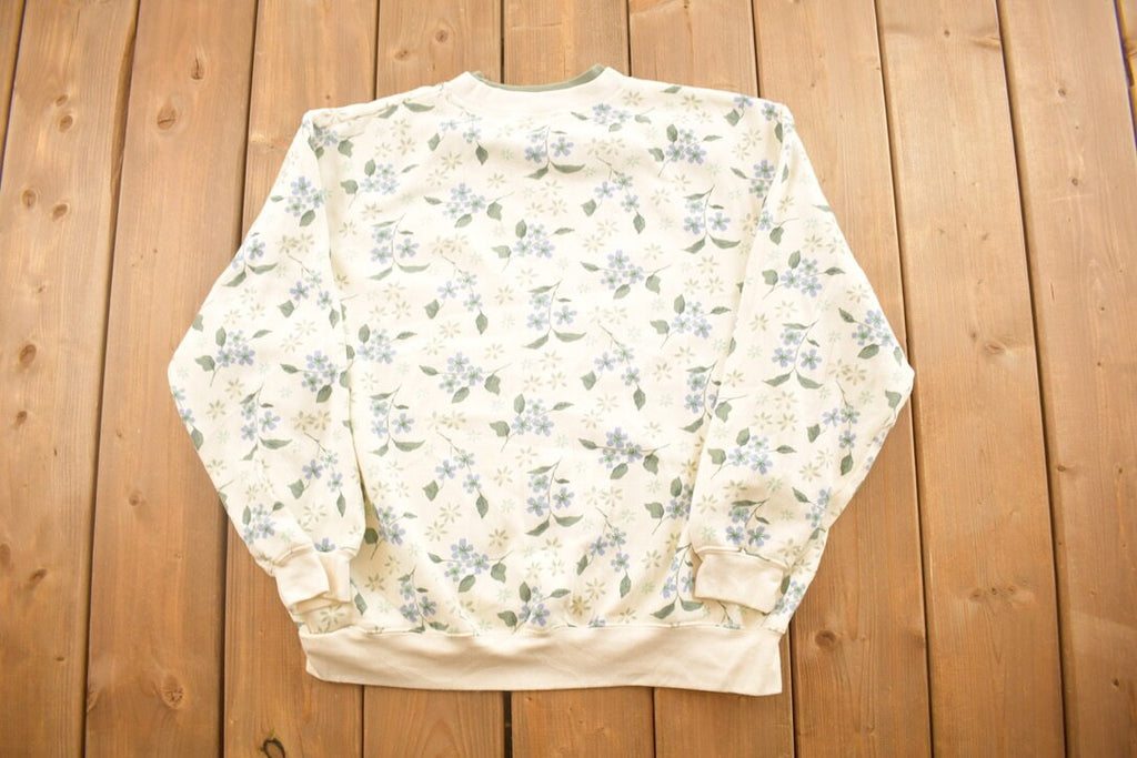 Vintage 1990s Double Collared Floral Graphic Crewneck Sweatshirt