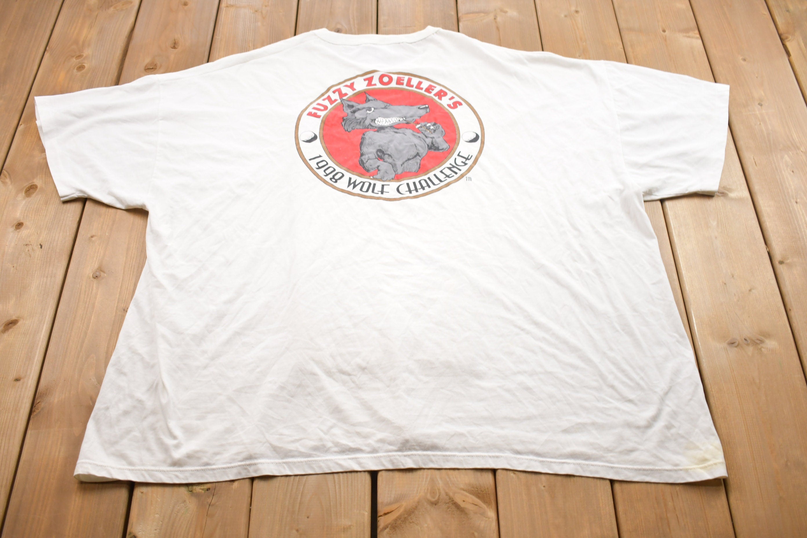Vintage 1998 Russell Athletic Fuzzy Zoeller Wolf Challenge Wolf Theme Graphic T-Shirt