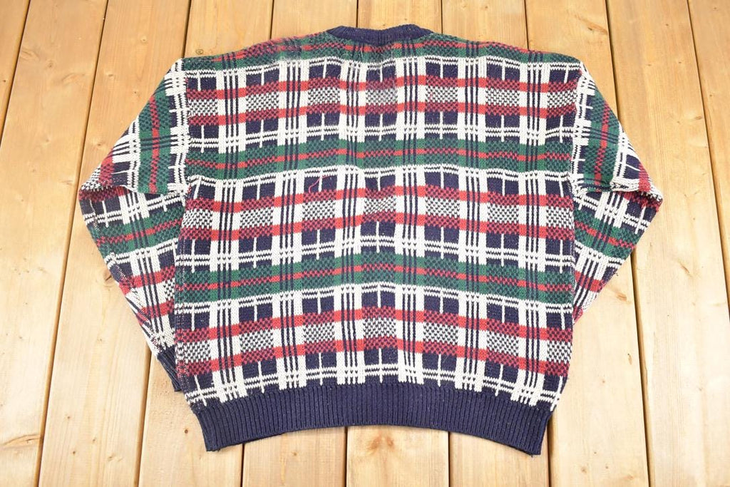 Vintage 1990s Botany 500 Knit Plaid Cardigan Sweater Mens XL /