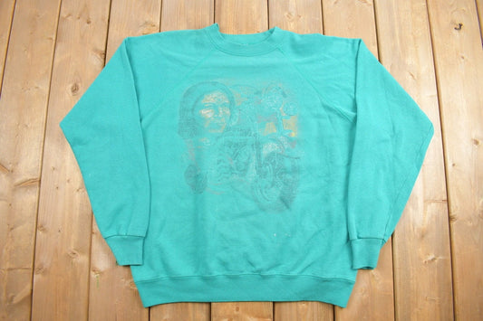 Vintage 1980s Native Motorcycle Graphic Crewneck Sweatshirt / Raglan / 80s Crewneck / Made In USA / Essential / Streetwear / 90s