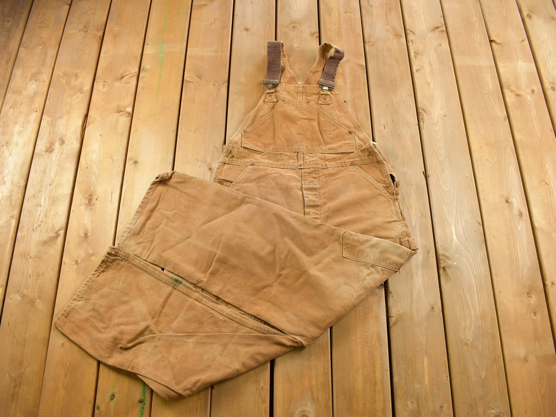 Vintage 1980s Carhartt Beige Canvas Double Knee Overalls Size 40 x 26