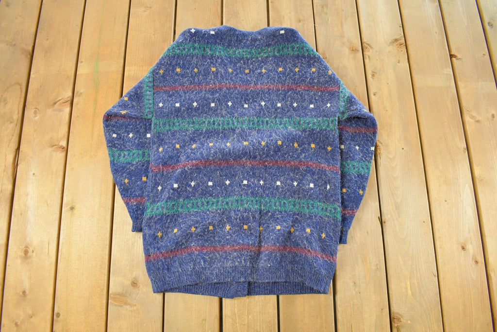 Vintage 1990s Euro Prep Striped Knit Cardigan Sweater Women's S  Vintage Cardigan  Button Up  Cozy Sweater