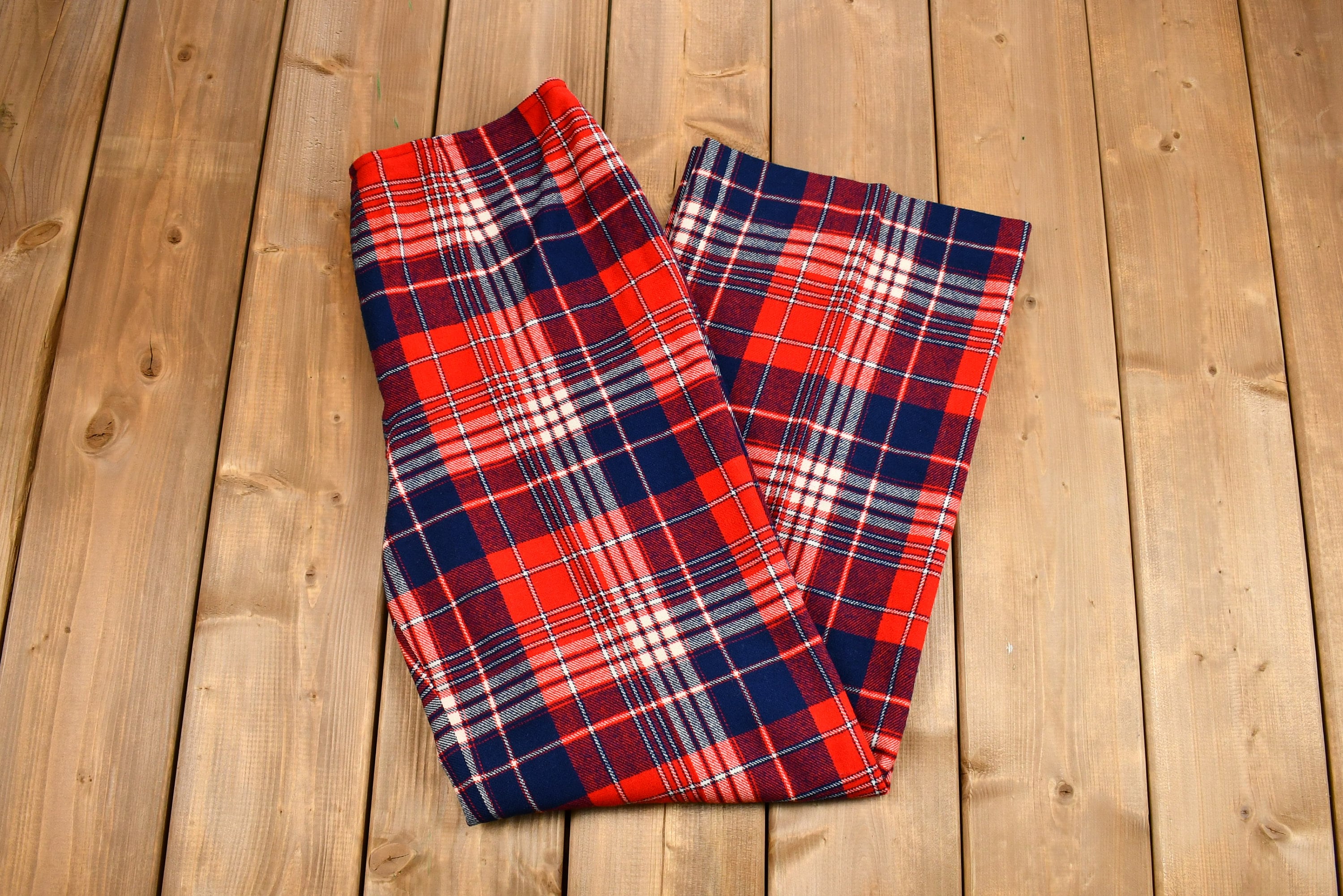 Vintage 1960s Distressed Pendleton Wool Plaid Flare Pants