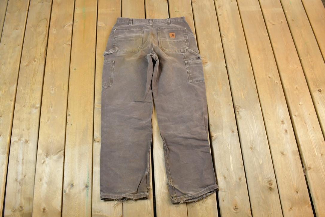 Vintage 1990s Carhartt Double Knee Riveted Denim Work Pants Size 32 x 32