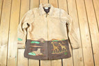 Vintage 1990s The Quacker Factory Unique Leather Savannah Desert Animal Embroidered Jacket Made In USA