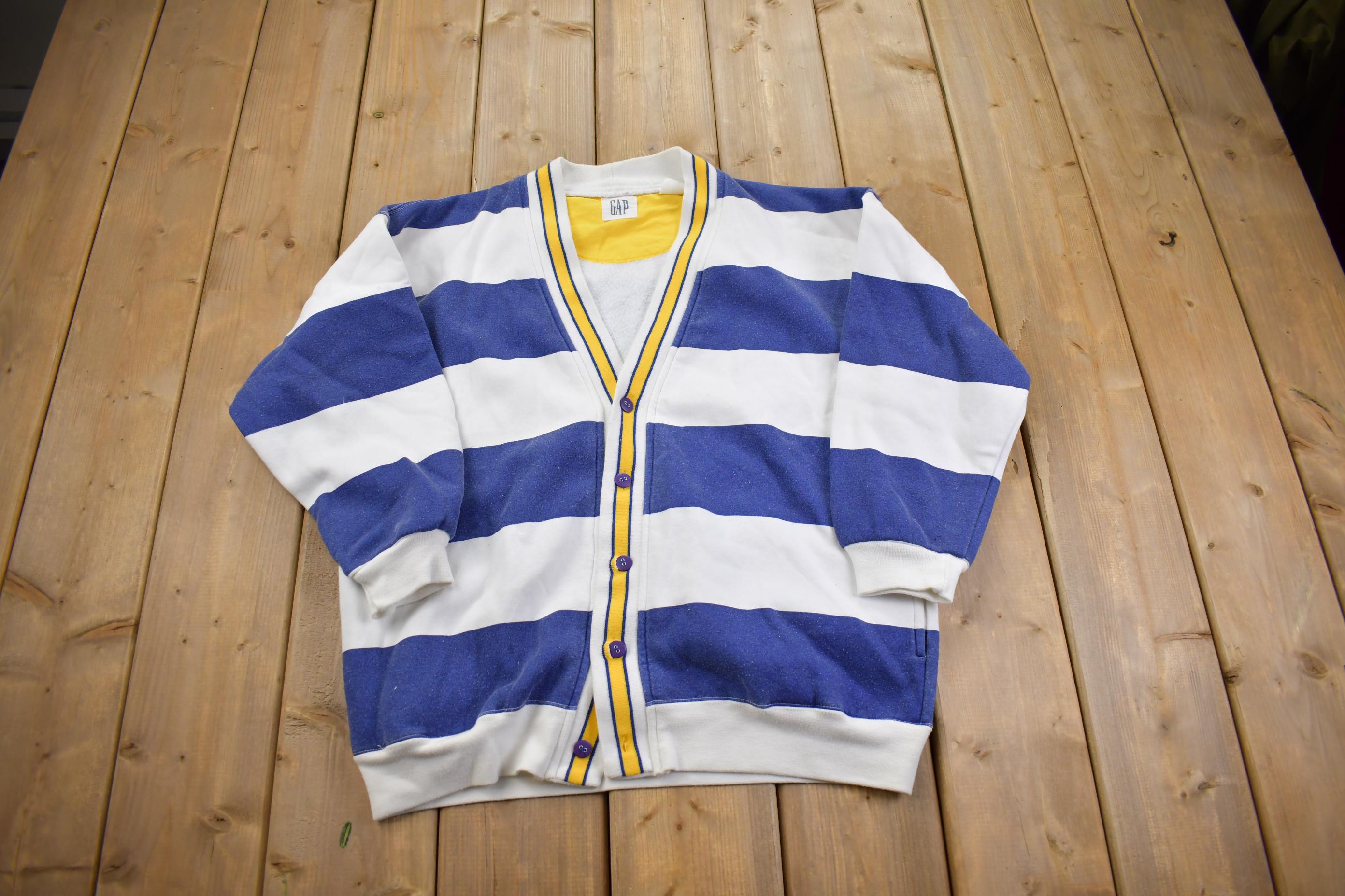 Vintage 1990s GAP Striped Sweatshirt Cardigan - Medium