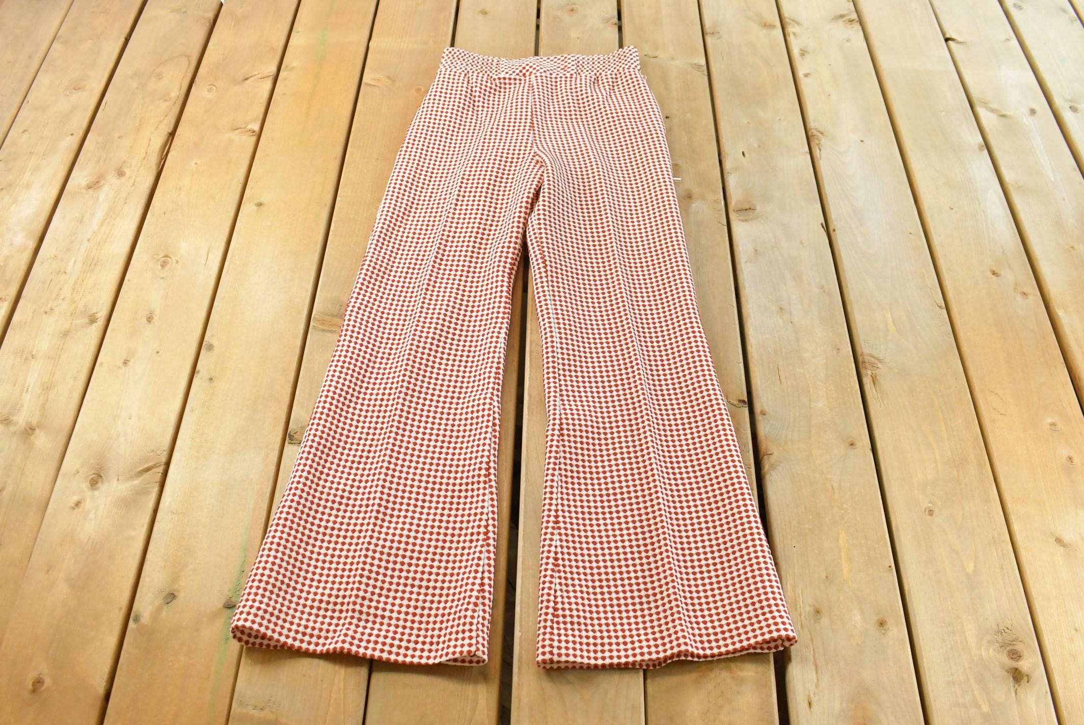 Vintage 1970s Gingham Polka Dot Bell Bottom Pants Women's 26 X 30
