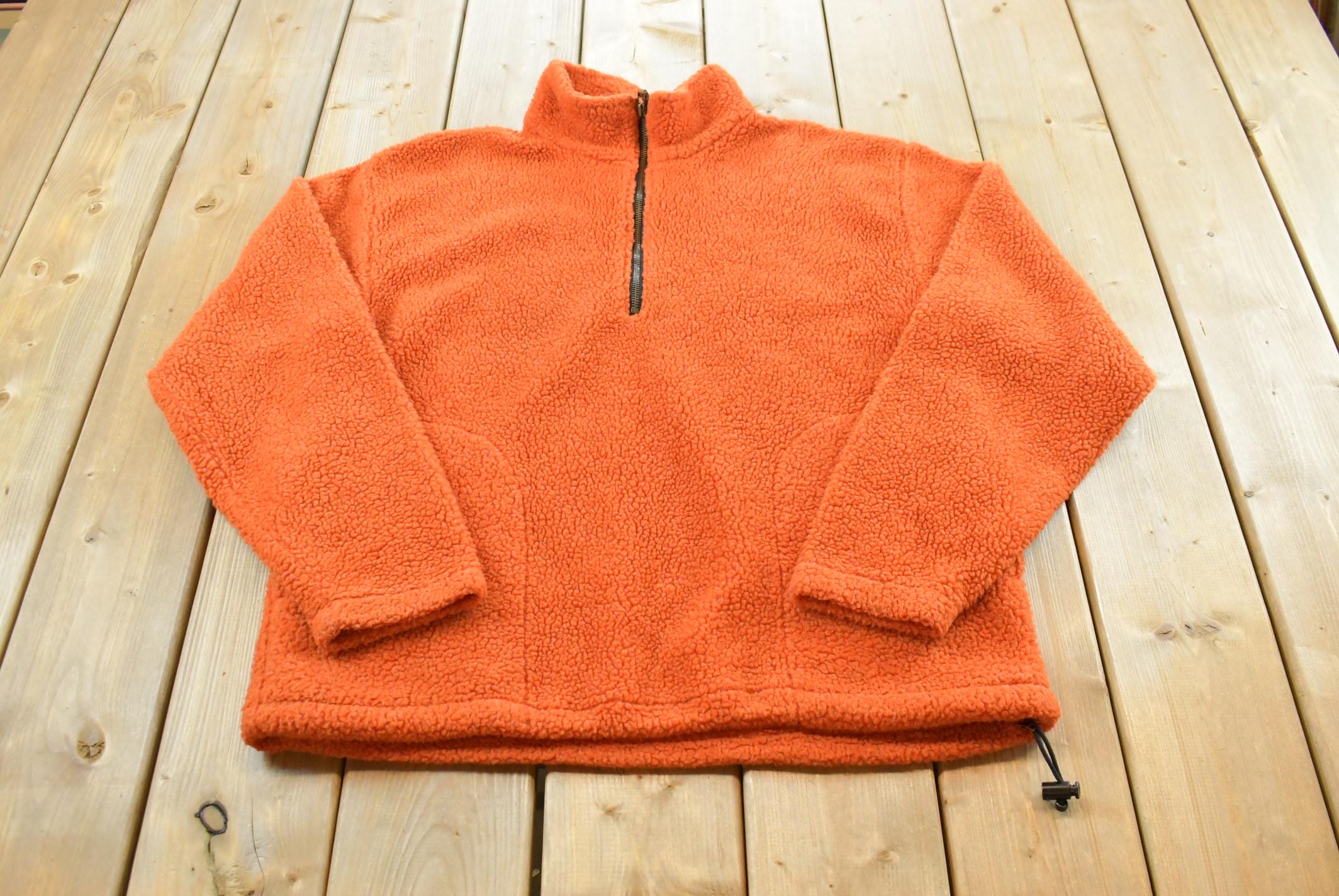 Vintage 1990s American Eagle Quarter Zip Orange Deep Pile Fleece Sweater Mens L /