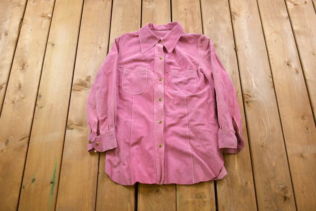 Vintage 1960s Pink Suede Leather Button Up Jacket