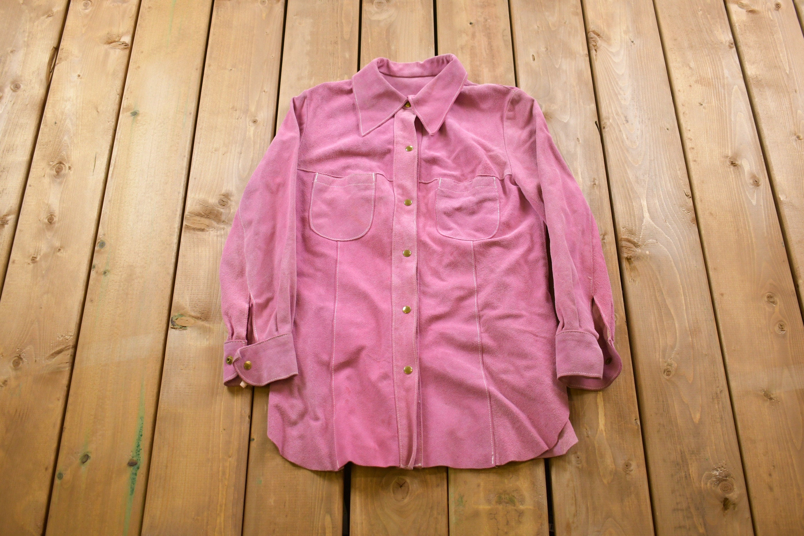 Vintage 1960s Pink Suede Leather Button Up Jacket