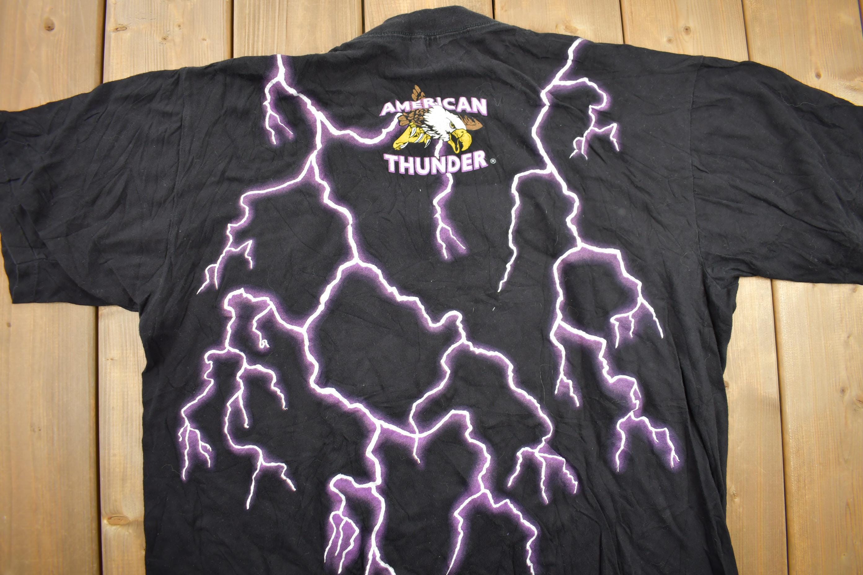 Vintage 1990s American Thunder Bald Eagle Motorcycle Graphic T-Shirt /